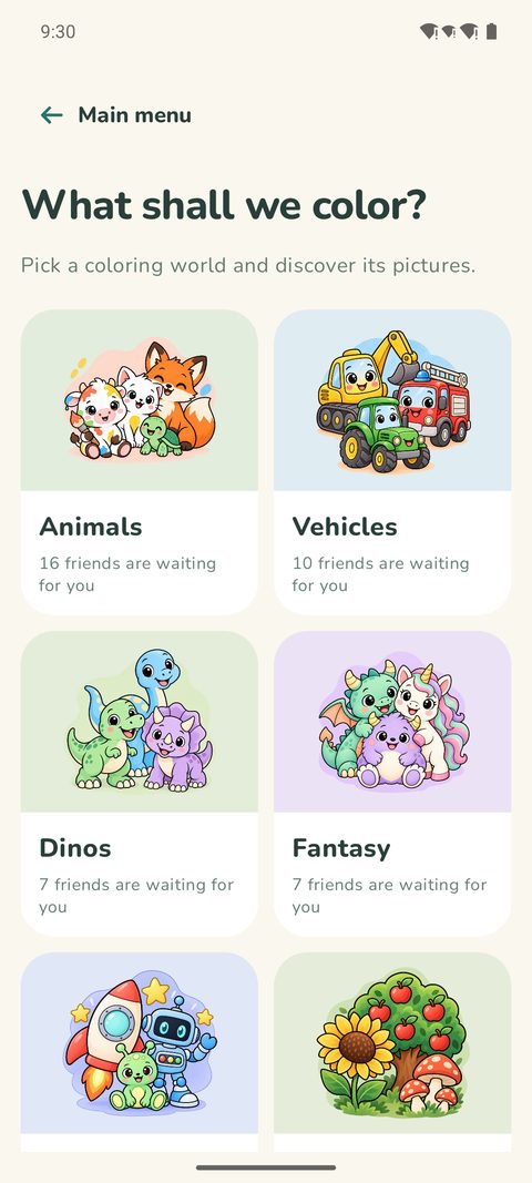 Choosing a world: animals, vehicles, dinos, fantasy, space and nature