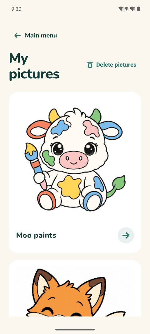 My pictures with a finished Moo picture and the button to delete pictures